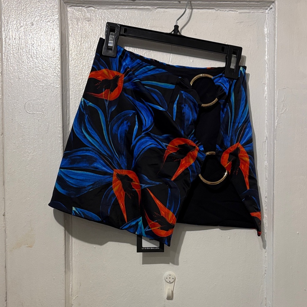 Tropical Ring-Detail Mini Skirt in Black, Blue & Red